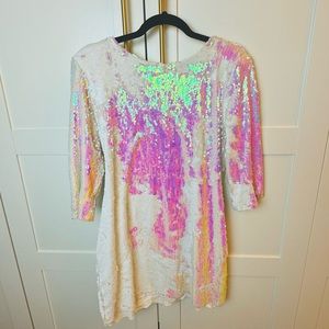 GLITTER SEQUIN WHITE MINI DRESS